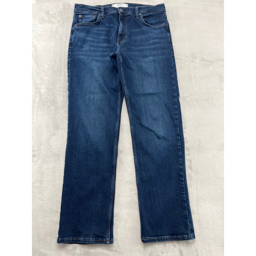 Hollister Jean Men 33x32Fit (32x29.5) Dark Wash Straight Stretch Shape Retention